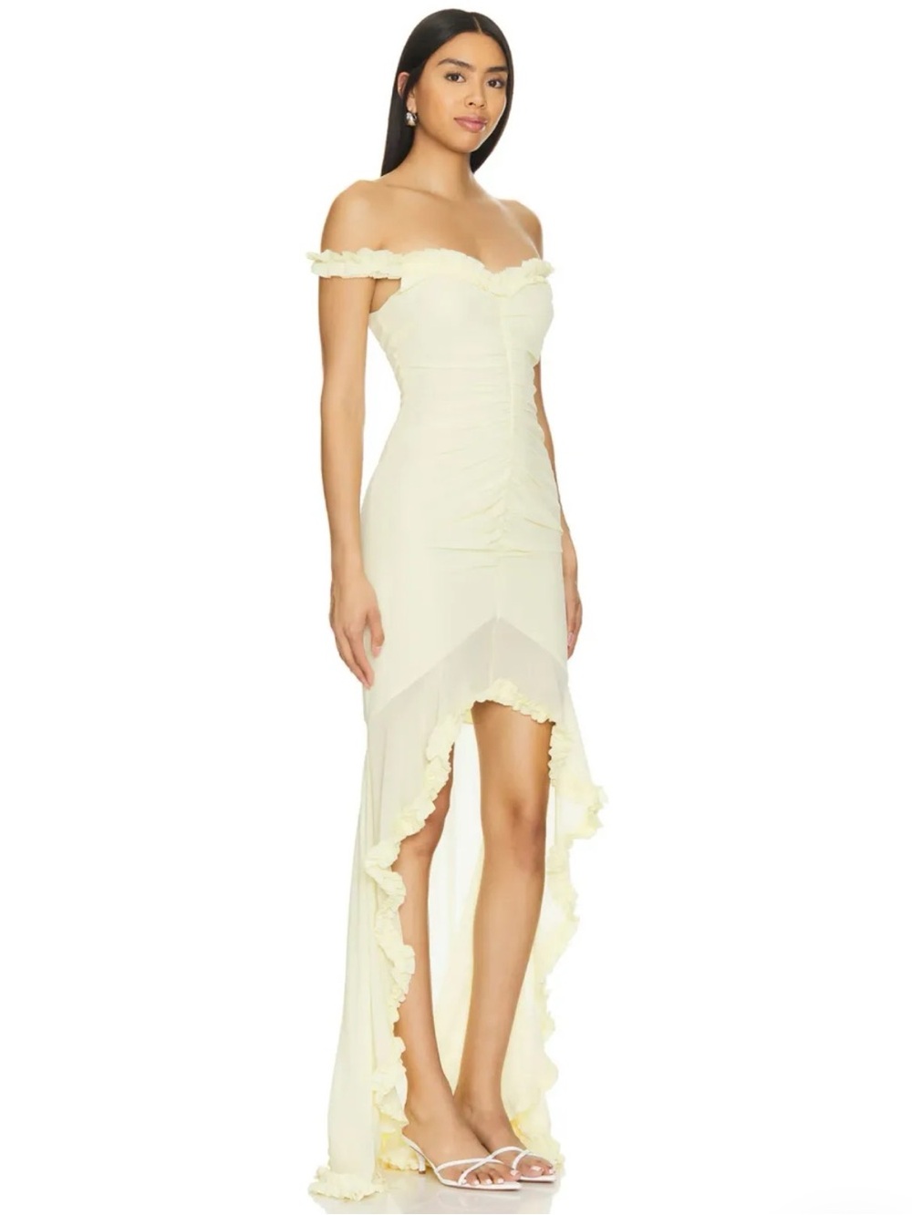 MAJORELLE Off-Shoulder Cream High-Low Ruffle Dress - Picture 3 of 6